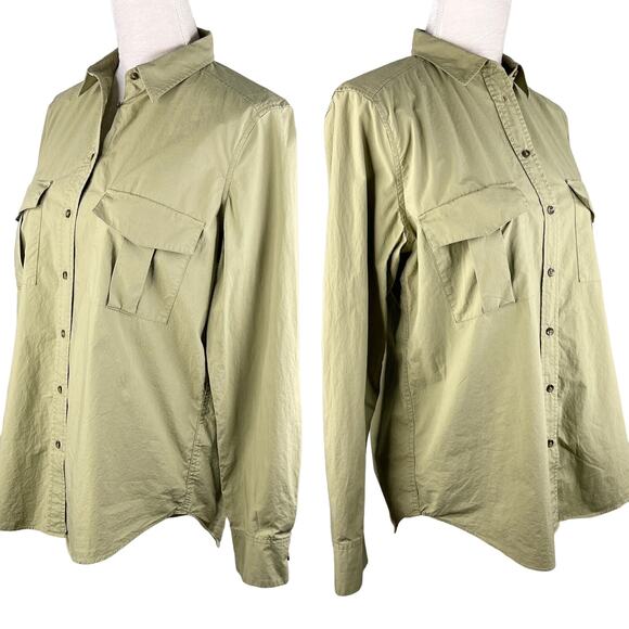 Massimo Dutti Blouse Top M Olive Green Button Down Pockets - Picture 3 of 12